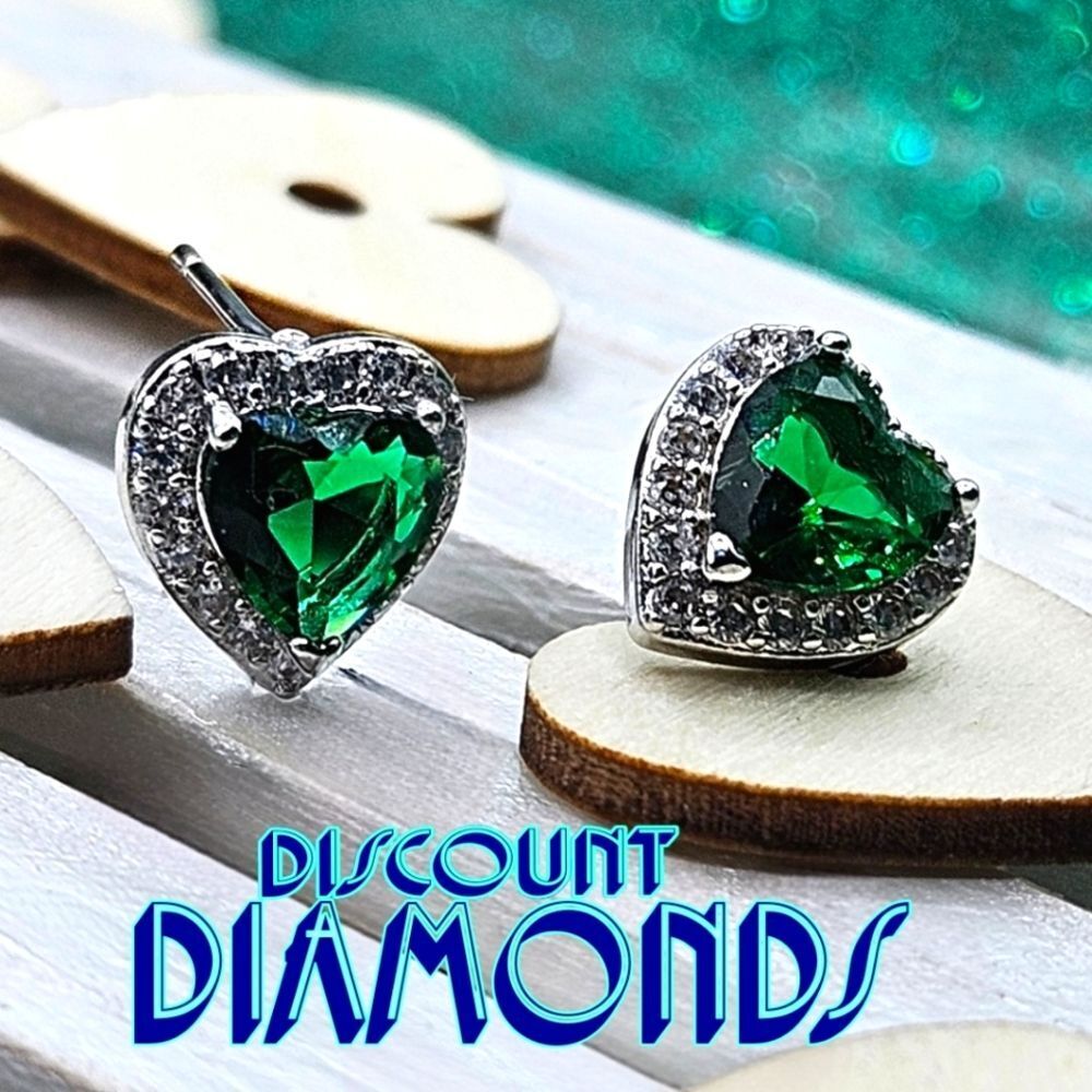 Heart Shaped Green & Clear White Natural Topaz Earrings 925